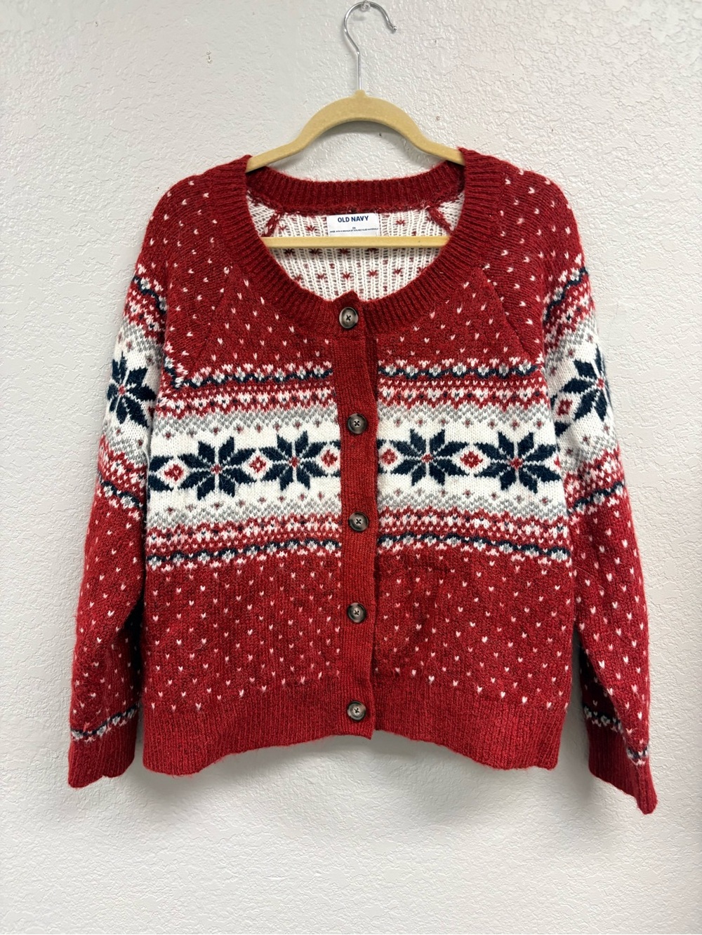 Old Navy Red Fair Isle Button Down Cardigan. Size 2X